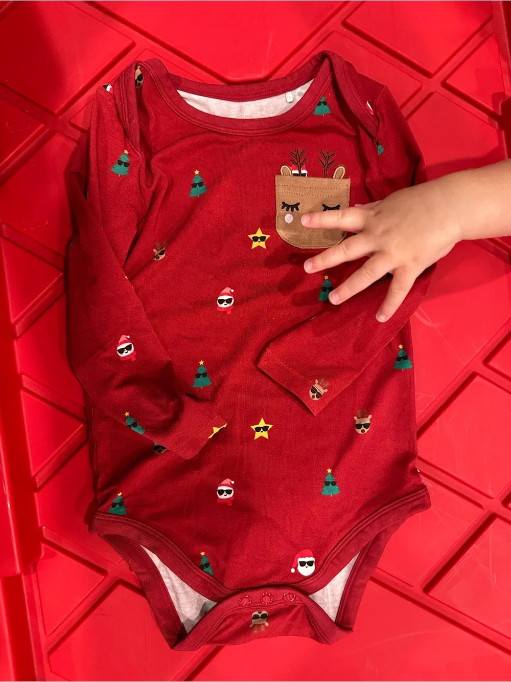 Little Sleepies Burgundy Reindeer Applique Long-Sleeve One-Piece